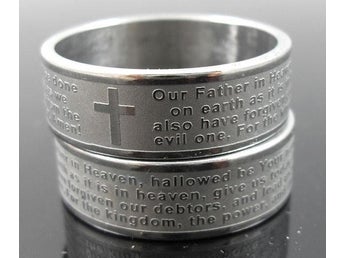 FRI FRAKT!! BIBEL RING MED OUR FATHER IN HEAVEN.... OCH KORS STL. 21 (E2)