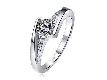 Ring pläterad med äkta silver 925 med Zirkon, Storlek 7, Ca 16-17 mm