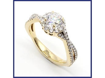 Ring, 18K guld, solitär/pavé, naturliga diamanter (0,95ctv, stl 15,5mm)