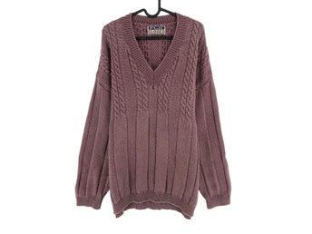 Cosby Vintage Retro 90-tals Tröja Mörkrosa Pullover Storlek L