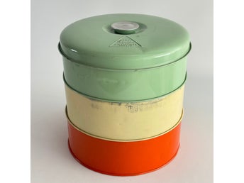 Vintage 3-delad plåtburk, kakburk plåt,
