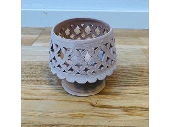 Vintage handmade small miniature plant pot with decorative cut away pattern