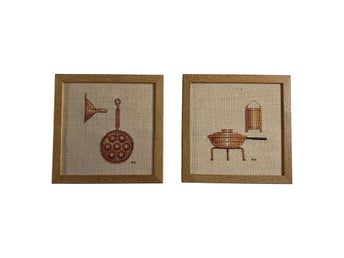 2 st Broderi Tavlor Signerad AR Retro Kökstraditioner Träram Väggdekoration
