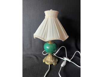 Äldre bordslampa grön keramik & mässing – retro vintage