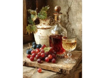 Fruktstilleben av druvor och vin i vintage stil