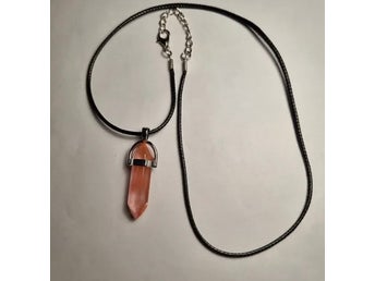 Halsband med svart rem och glaspendel - Röd Jaspis - Naturstenshalsband