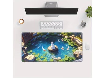 Musmatta med katt och koi-damm motiv 30x60cm