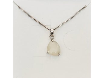 Vit Månstens hänge med Kedja i Sterling Silver 925