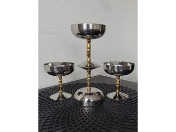 Vintage rostfritt stål coupeglas Italien, set med 4 glasskålar i rostfritt stål, champagneglas