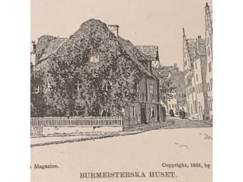 Träsnitt ”Burmeisterska huset i Visby” ur bok från 1901